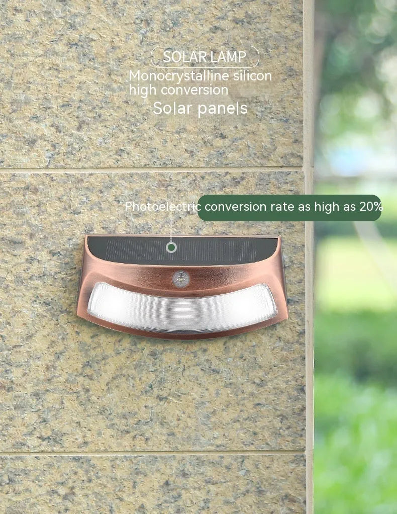 Solar powered outdoor wall light with retro smiling face design for garden courtyard decoration