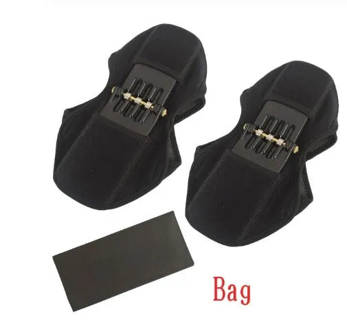 Adjustable spring knee brace support for patella, shown in black colour.