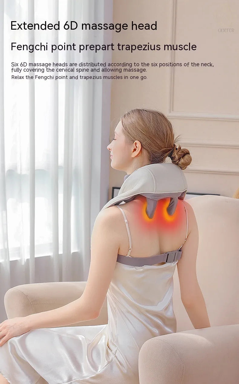 Milky white rechargeable shoulder and neck massager with kneading function