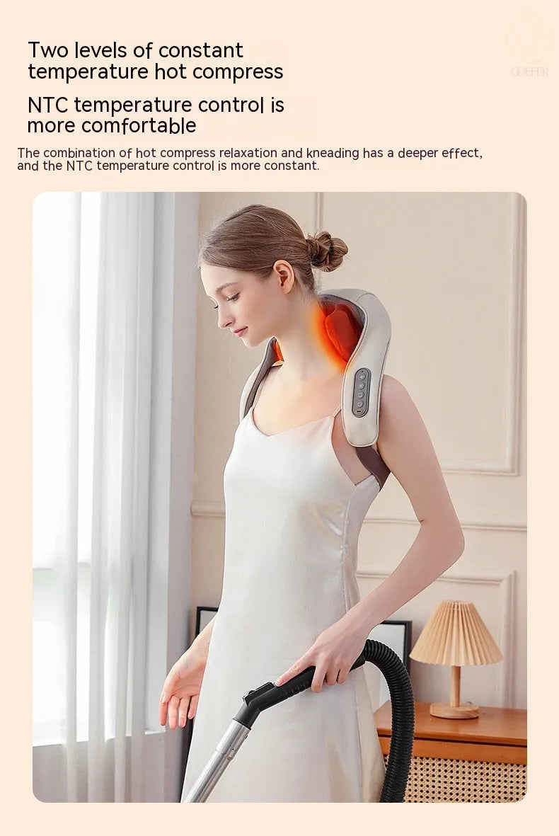 Milky white rechargeable shoulder and neck massager with kneading function