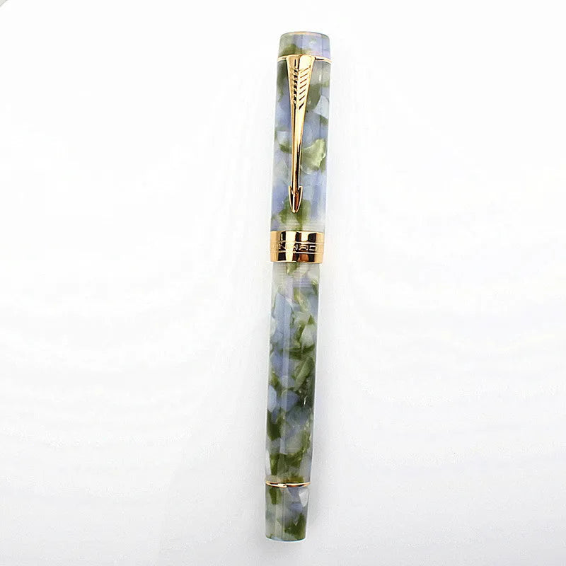 Deep bath green metal fountain pen showing fine, medium and graphic tip options