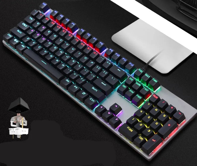 AOC GK410 mechanical keyboard with metal frame and USB cable on desk