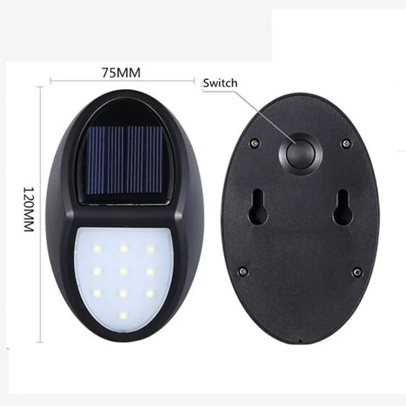 Black rectangular LED solar wall light for outdoor garden or security use