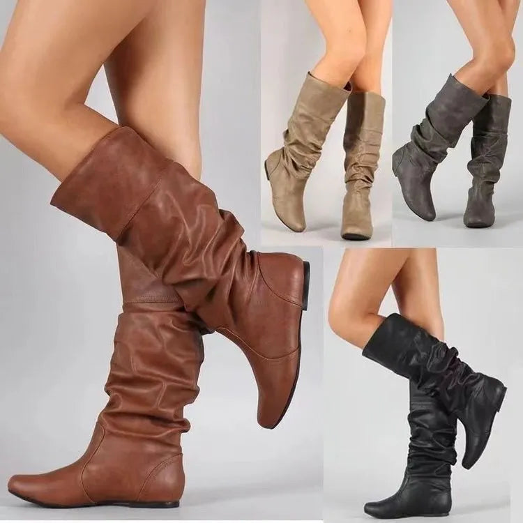 Women's flat ankle boots in artificial PU with round toe and slip-on design