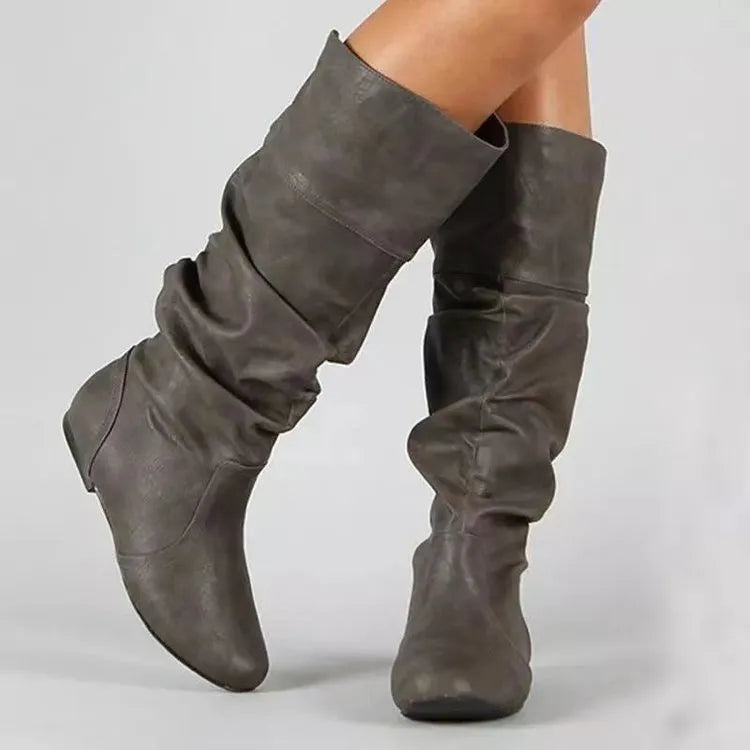 Women's flat ankle boots in artificial PU with round toe and slip-on design