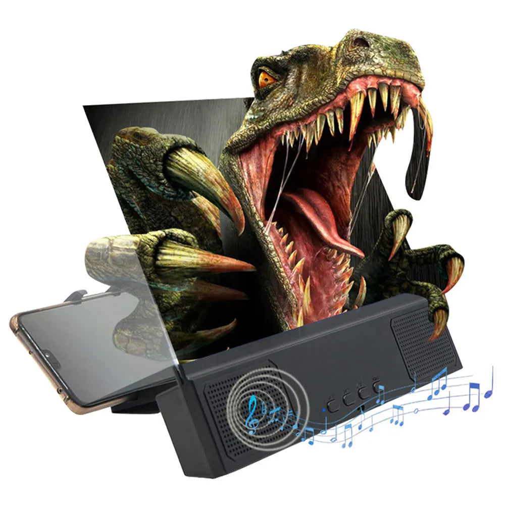 12-inch mobile phone screen amplifier with black ABS housing and built-in speaker for audio playback.