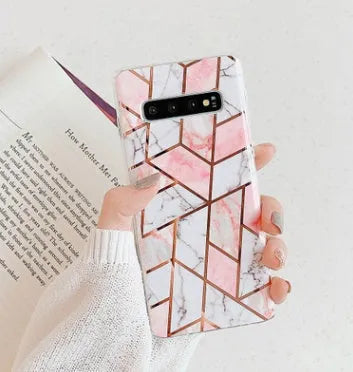 Glossy electroplated marble design TPU back cover case for a Huawei smartphone.