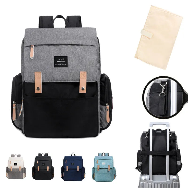 LAND Mommy large Oxford cloth diaper backpack with changing mat in beige colour