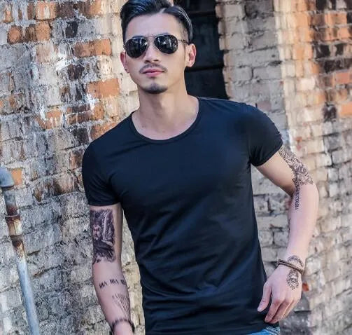 Men's lightweight summer T-shirt in blue, made from 100% polyester bamboo fibre fabric.