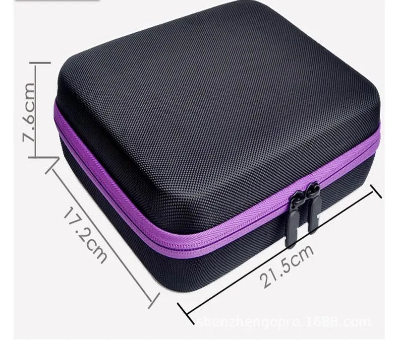 Red EVA essential oil storage bag with 30 compartments for 15ml bottles, cube shape with zipper