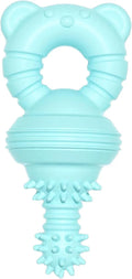 Blue rubber bell-shaped dog chew toy with textured surface for teeth cleaning