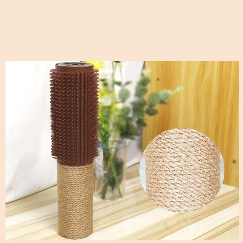 Brown sisal scratching post for cats showing 30cm height and textured rope surface