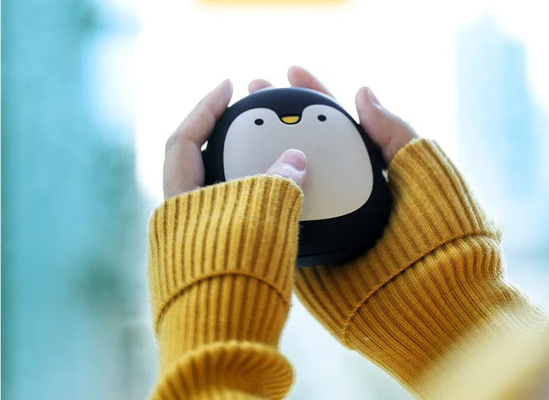 Cartoon penguin and polar bear USB rechargeable hand warmers with double heating sides