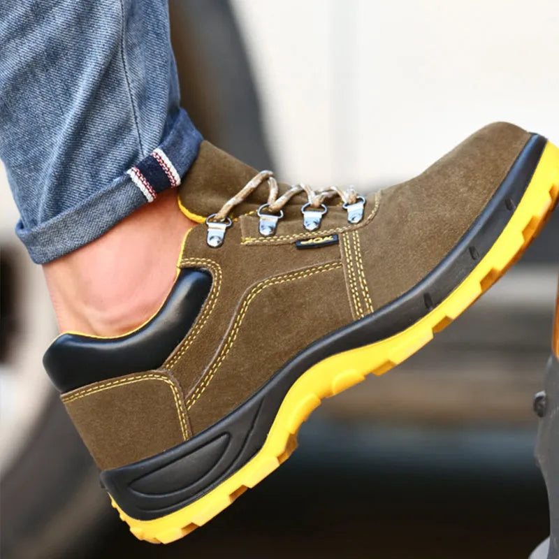 Bronze coloured cowhide steel toe safety shoes with anti-skid sole