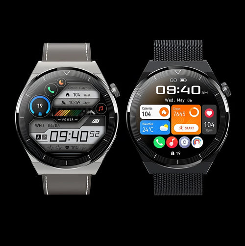 Round Bluetooth smart watch with NFC and calling functions on silicone band