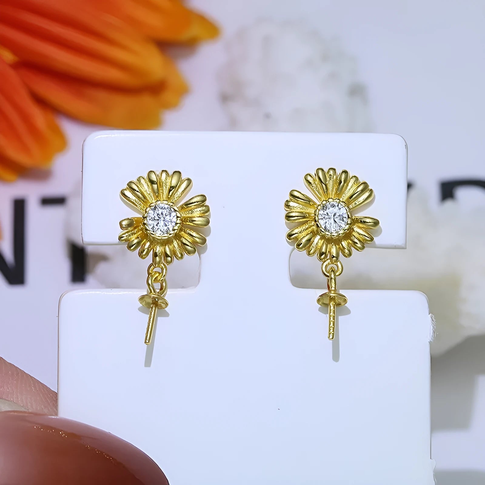 Pair of S925 sterling silver earring holders with baroque flower design jewellery organiser