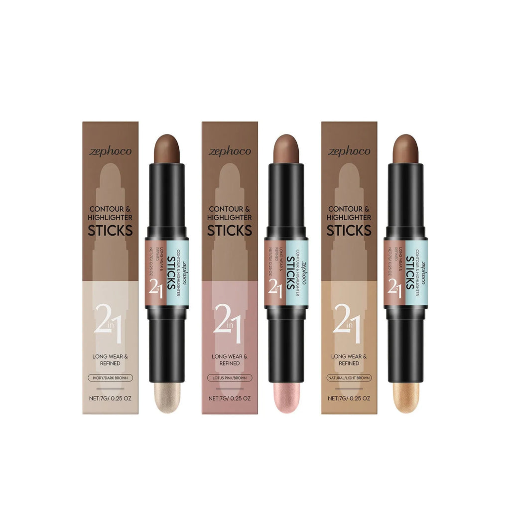 2-in-1 dual-ended eyebrow highlighter pencil with brush, shown in natural light brown shade.