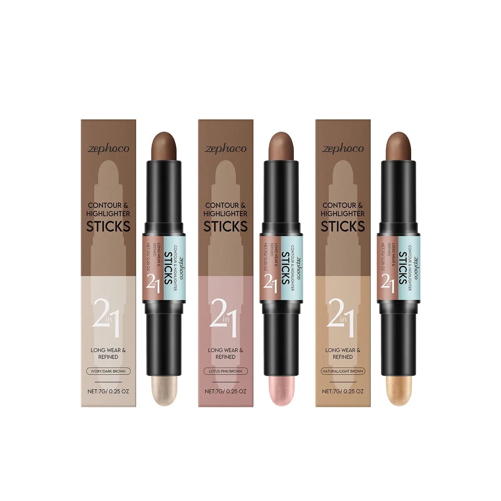 2-in-1 dual-ended eyebrow highlighter pencil with brush, shown in natural light brown shade.