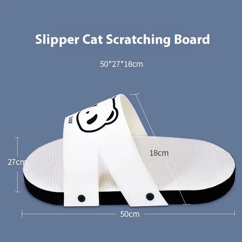White corrugated paper cat scratch board with slipper-style shape for floor or wall use