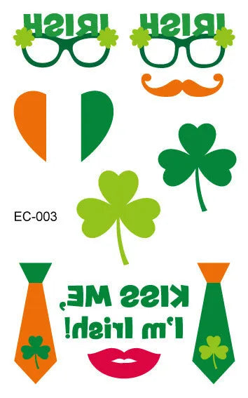 St Patrick's Day shamrock temporary tattoo sticker measuring 120 × 75mm on paper backing