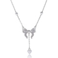 S925 silver butterfly heart necklace on adjustable O-ring chain showing heart pendant with bow and butterfly details