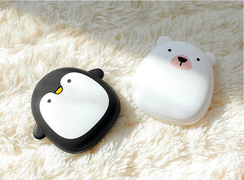 Cartoon penguin and polar bear USB rechargeable hand warmers with double heating sides