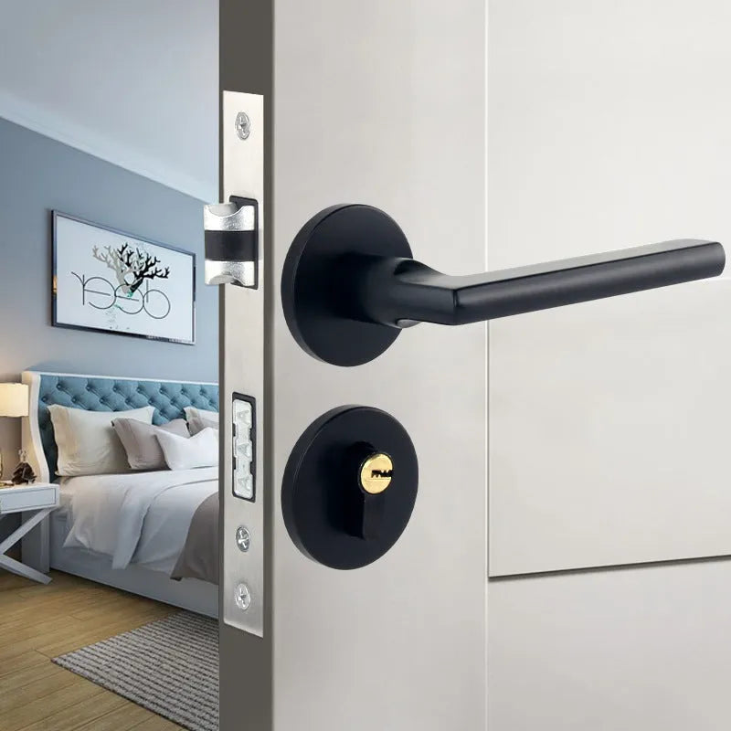 Aluminium alloy split magnetic door lock handle body with mute mechanism for timber doors in black and silver finish