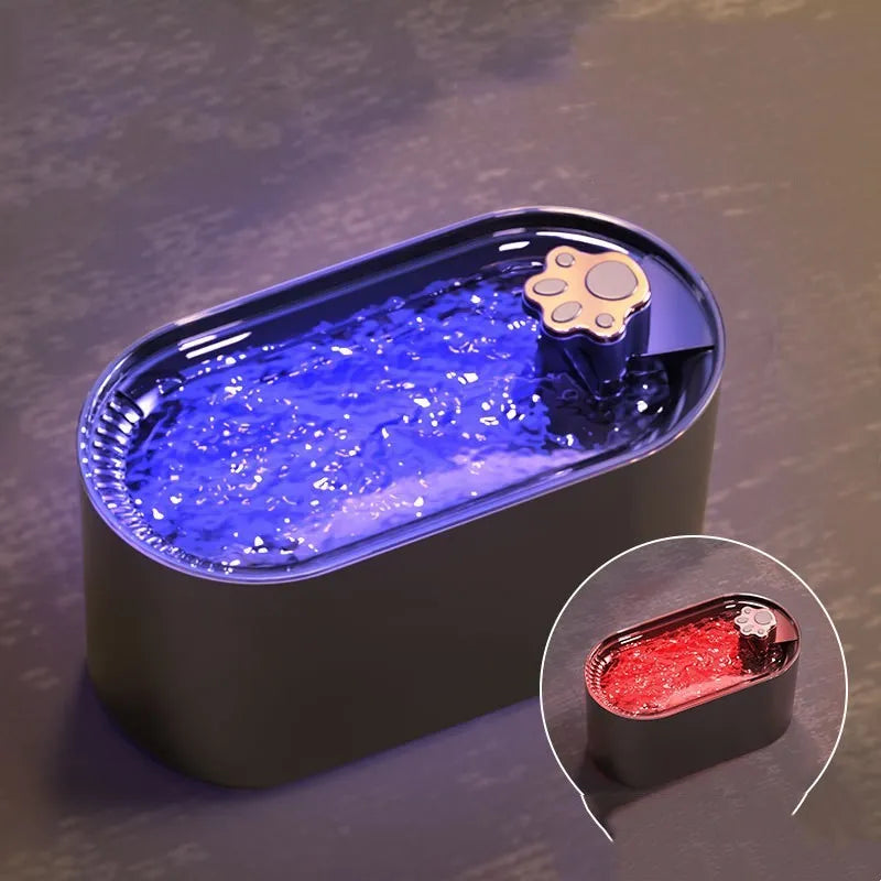 3L capacity automatic pet water fountain with filter in Berlin blue colour, showing pump and LED light