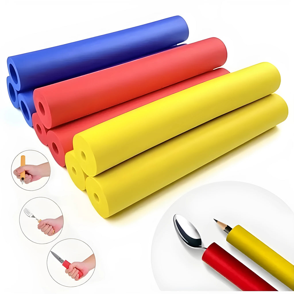 Pack of black rubber grip hose sleeves for utensil and pen handles, showing inner diameter options.