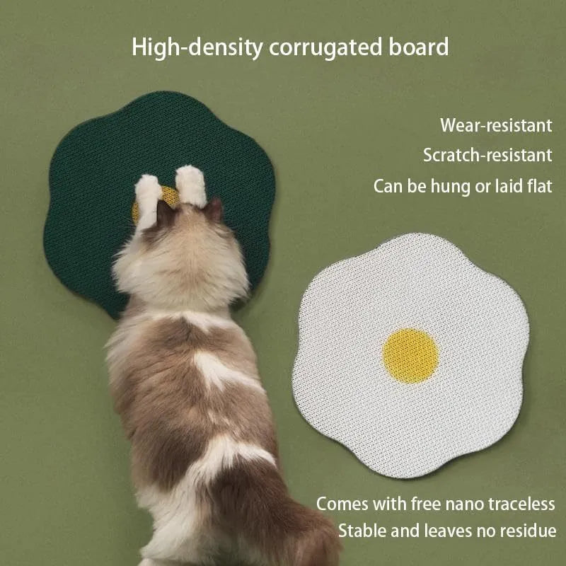 Grey wall-mounted cat scratching board with corrugated texture, shown attached to a door.