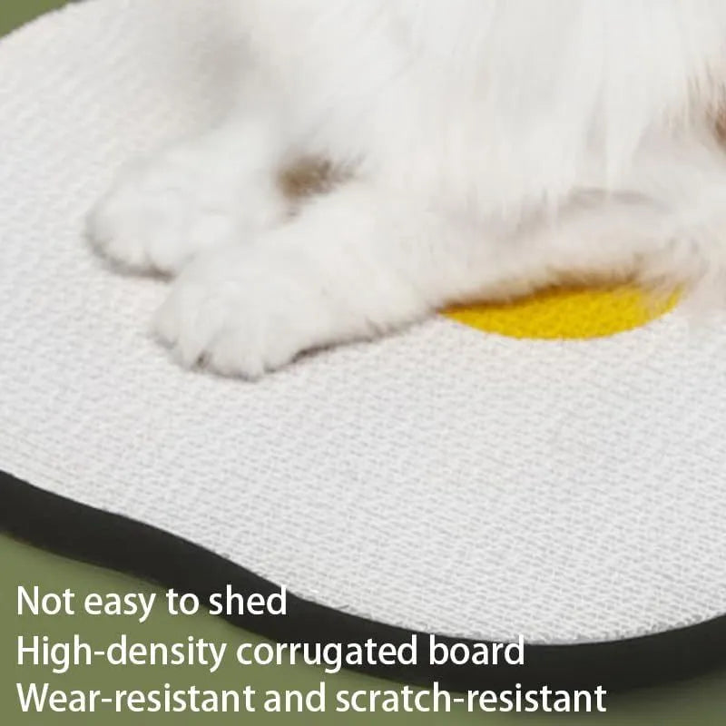 Grey wall-mounted cat scratching board with corrugated texture, shown attached to a door.