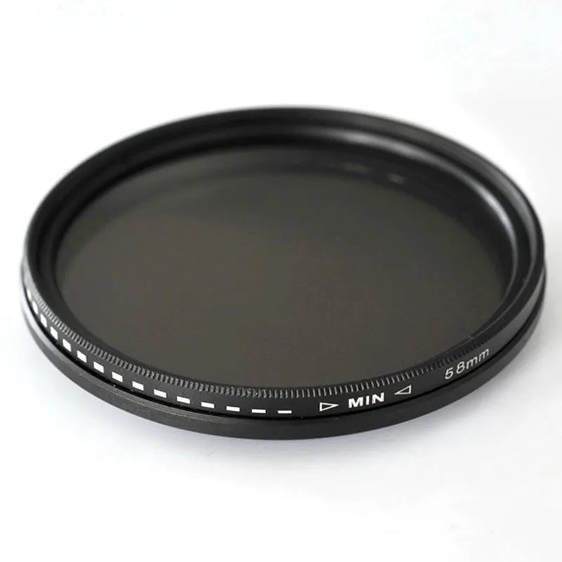 Adjustable camera ND filter with multiple thread sizes for lens compatibility