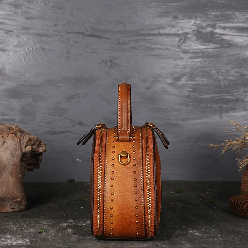 Vintage suede cowhide leather handbag with multiple internal compartments in Graphite Ash colour