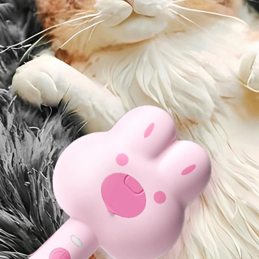 Rechargeable cat grooming spray comb with cartoon design and long handle for pet hair removal