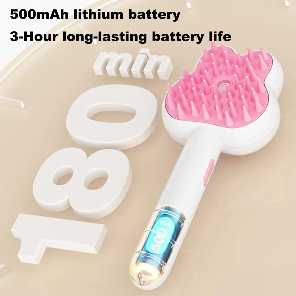 Rechargeable cat grooming spray comb with cartoon design and long handle for pet hair removal