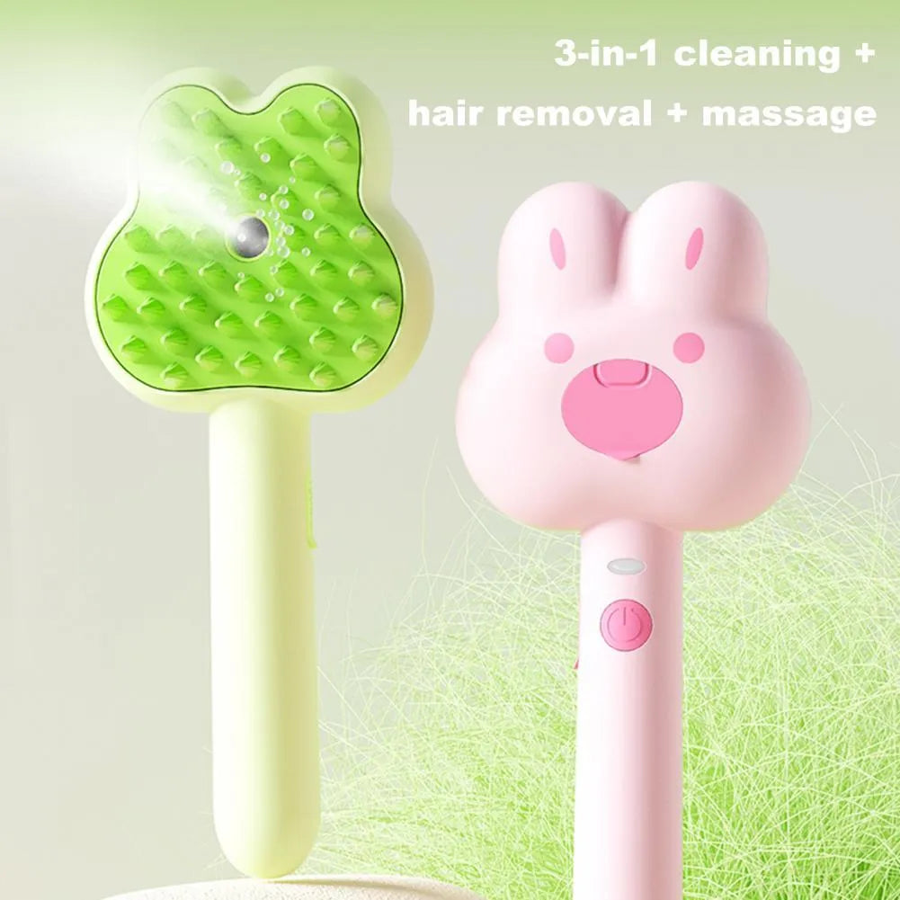 Rechargeable cat grooming spray comb with cartoon design and long handle for pet hair removal