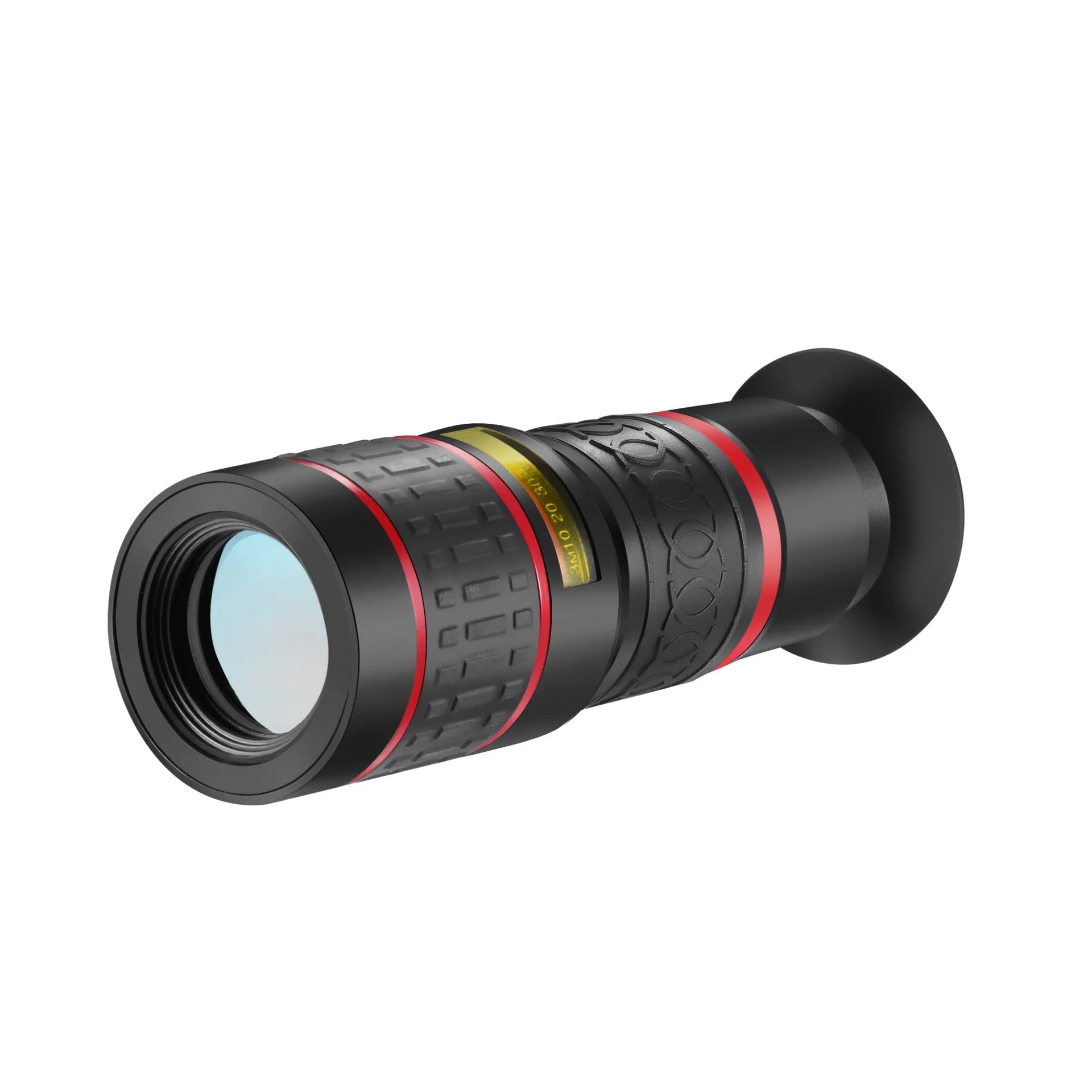 20x magnification mobile phone telescope lens with universal clip and single eyepiece on a smartphone.