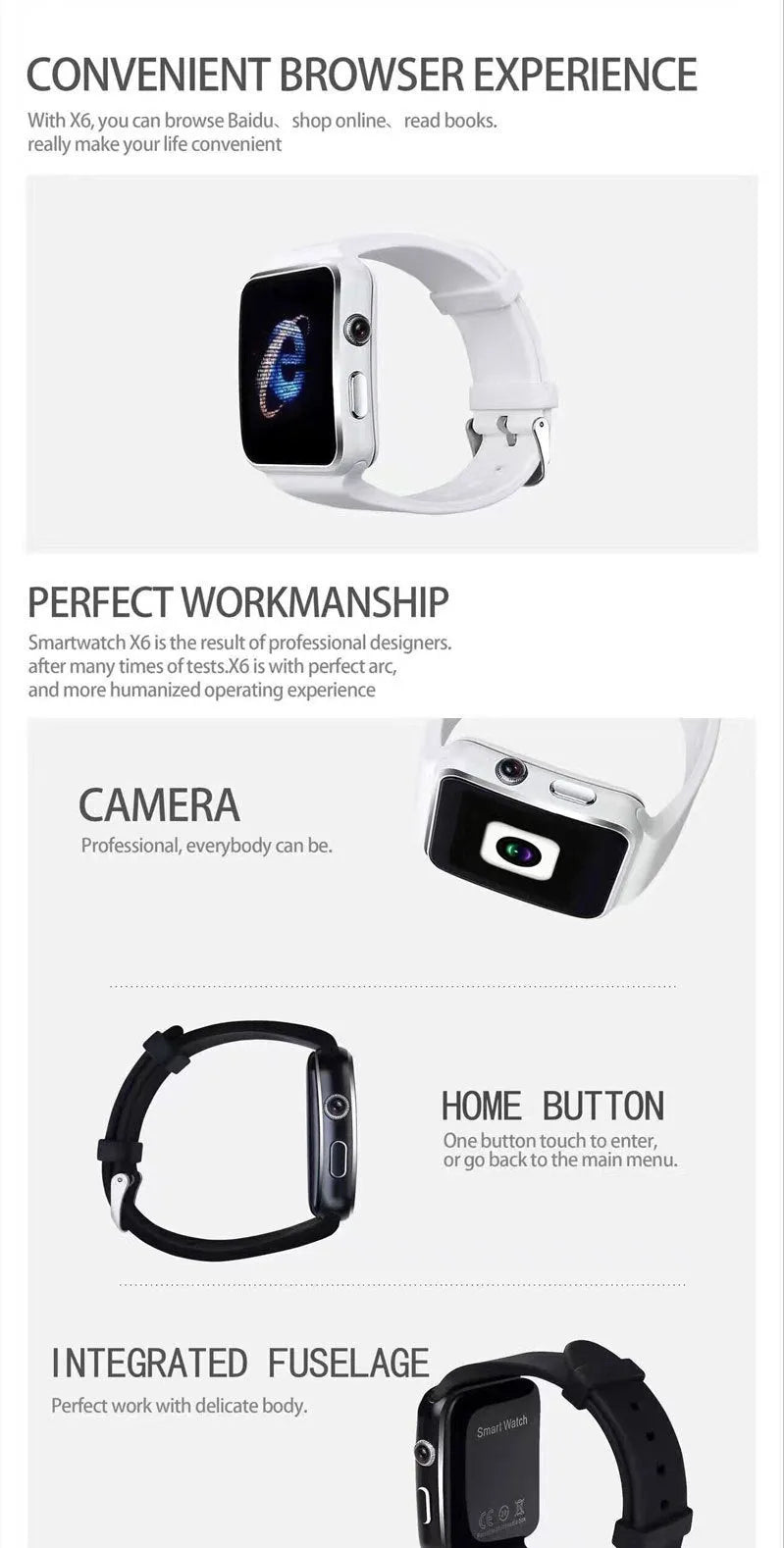 Smart watch with 1.54-inch touch screen and black silicone strap on a wrist
