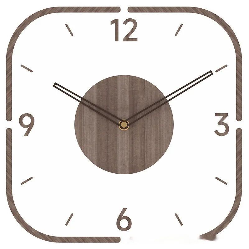 35cm square transparent wooden wall clock with modern design showing box frame and frameless options