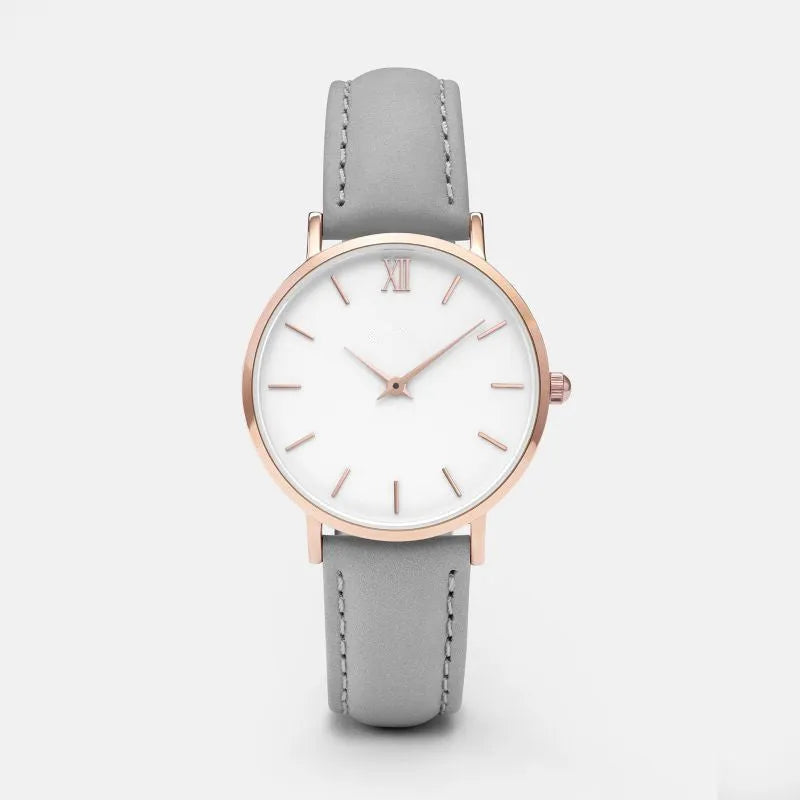 Quartz watch with square alloy case and PU leather strap in various colour options