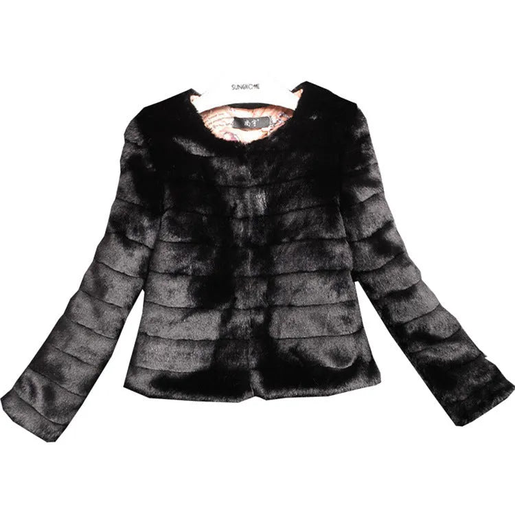 Women's short-sleeve faux fur tunic top in rabbit fur texture, shown in beige colour.