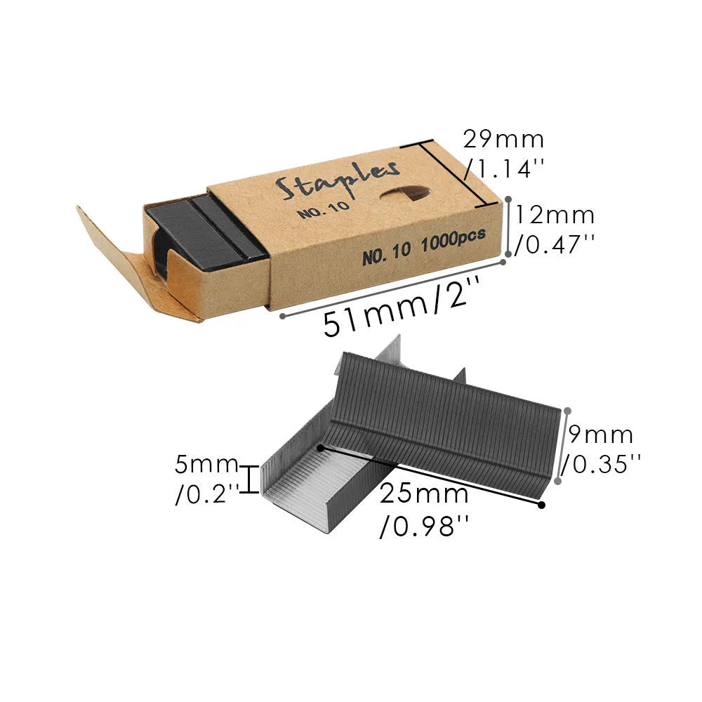 Open box showing 1000 metal staples in a choice of black, purple, rose gold, or rose red colours