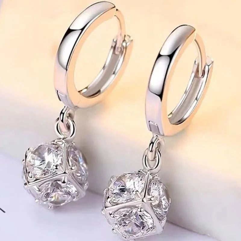 Women's geometric zircon earrings with rose detailing on copper with electroplated finish