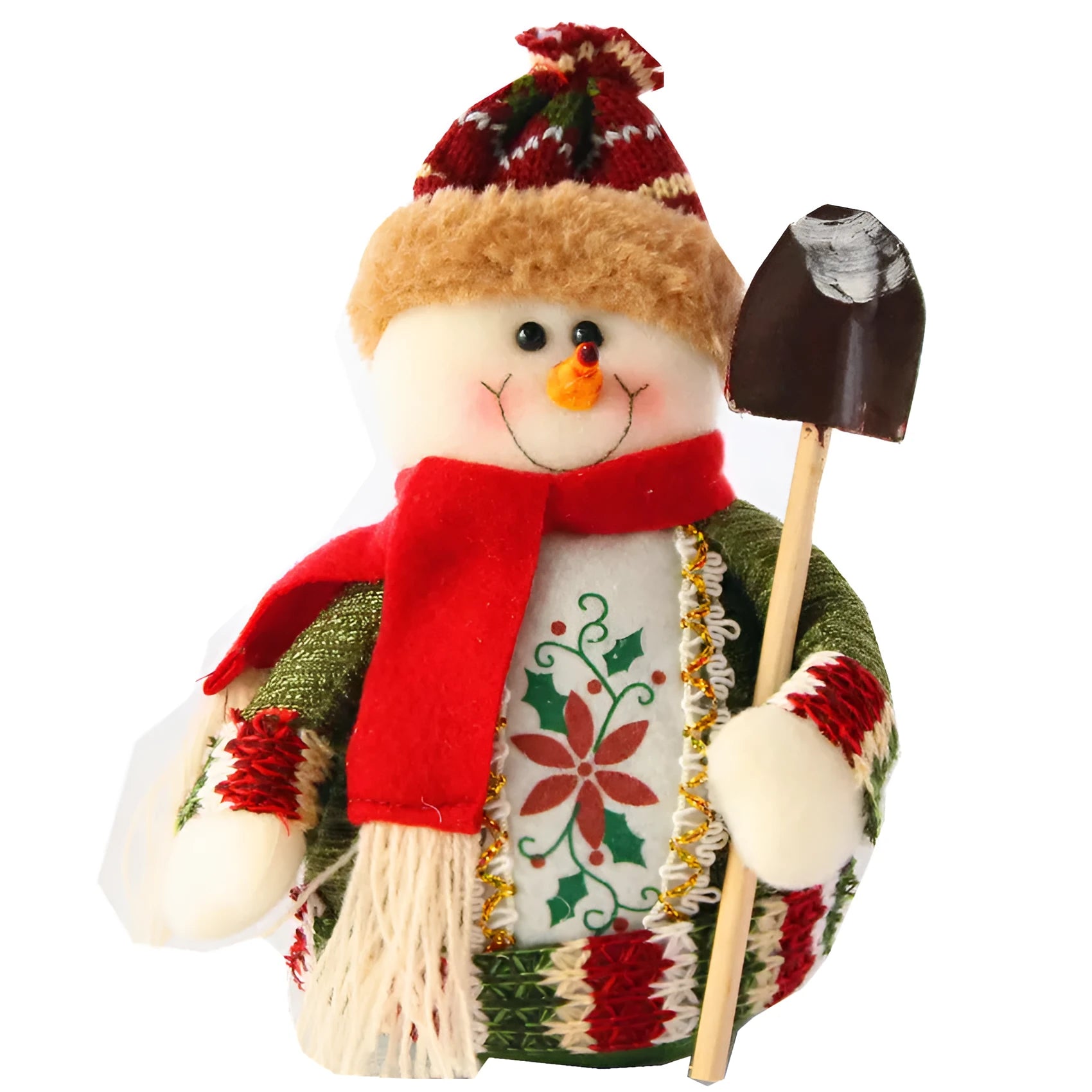 Red, green, and white flannel Christmas snowman decorations measuring 18x13cm.