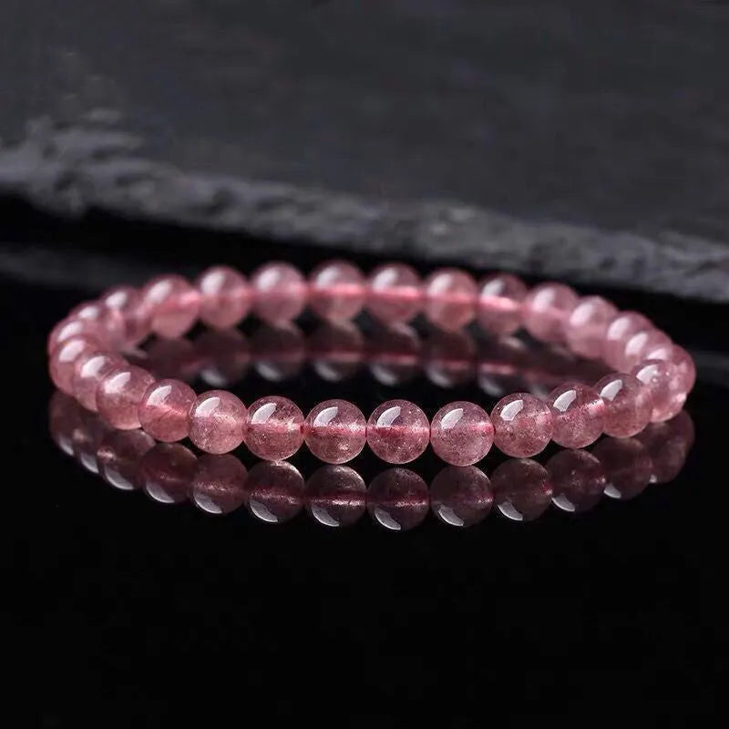 Strawberry quartz crystal bracelet with polished beads in three size options
