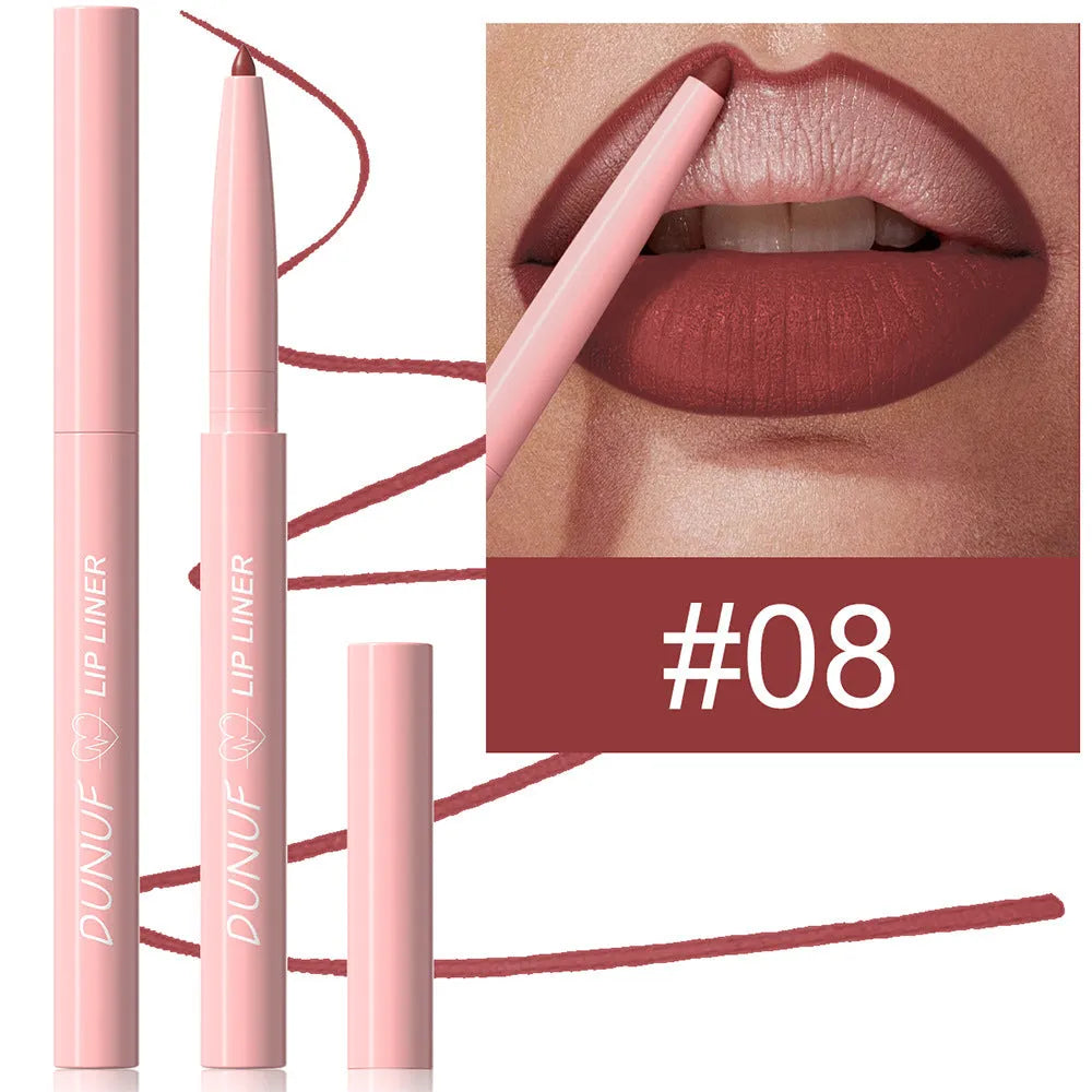 Matte velvet lip liner pencil in 12 colours for precise lip definition