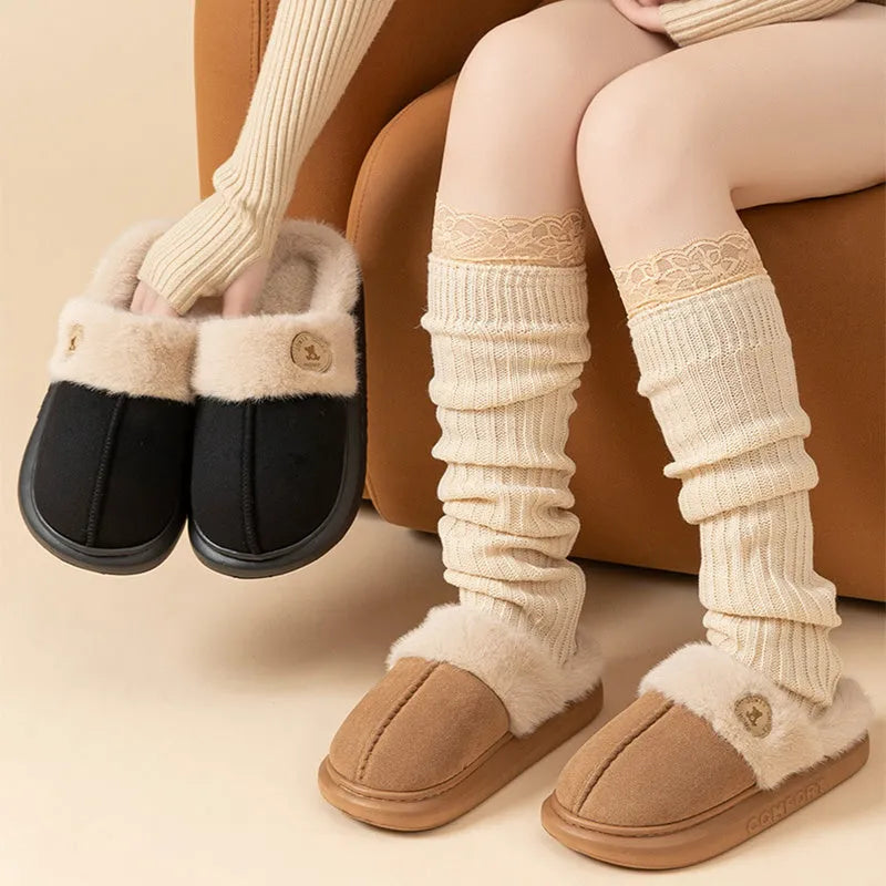 Unisex plush fleece slippers with thick PVC sole in multiple colours