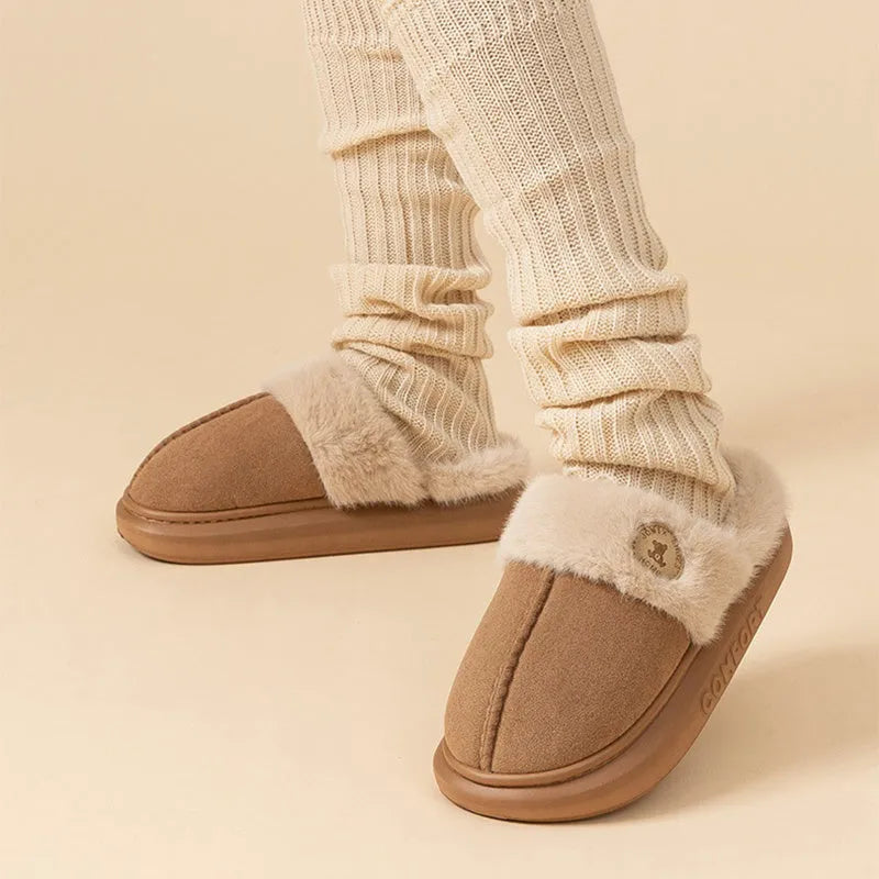 Unisex plush fleece slippers with thick PVC sole in multiple colours