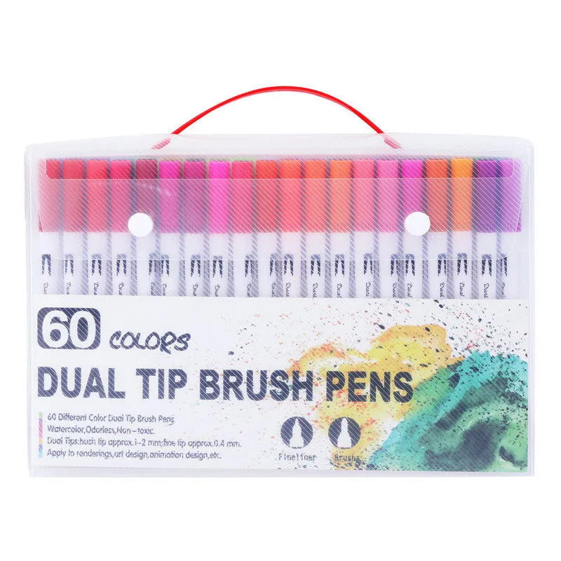 Set of watercolour pens in multiple colours arranged by shade for art and promotional use