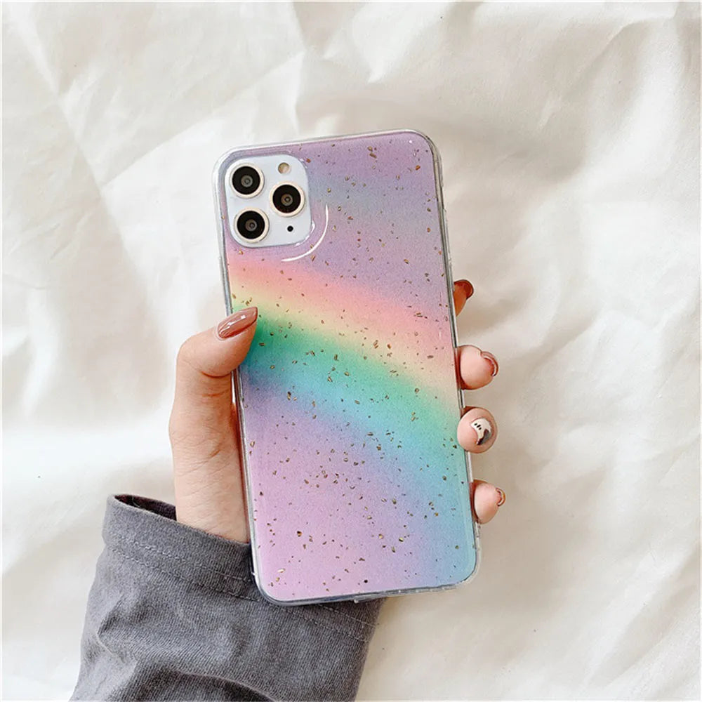 Rainbow gradient stripe pattern TPU phone case for iPhone in Japanese Korean style